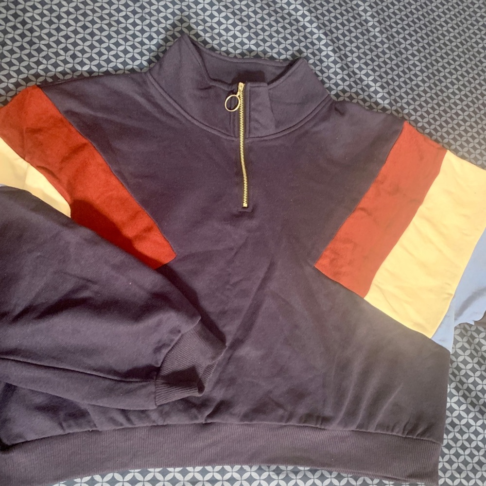 Half zip blue casual top